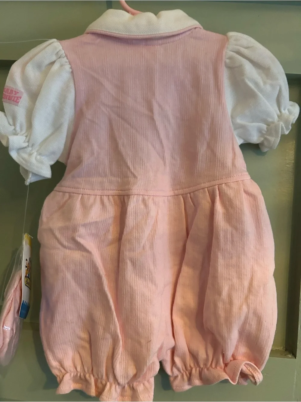Vintage Disney Pink and White Baby Romper with Minnie Tag